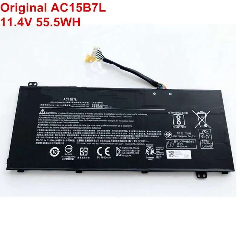 

11.4V 55.5WH Genuine Laptop Battery AC15B7L For Acer V NITRO VN7-572G 571G 591G 592G 791G 792G VX5-591G SPIN 3 SP314-51 AC14A8L