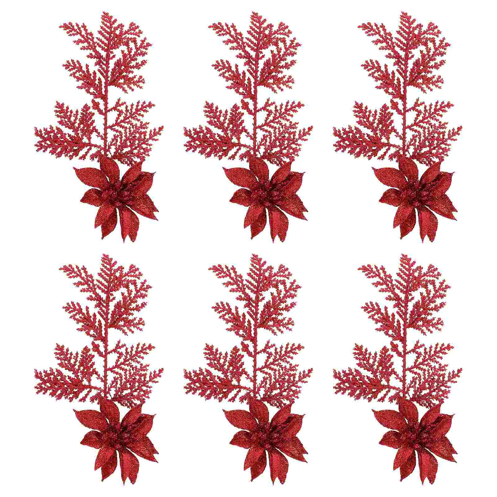 

Christmas Glitter Tree Picks Branches Poinsettia Fernflower Leaves Decoration Leaf Floral Flowers Decorations Artificial Pine