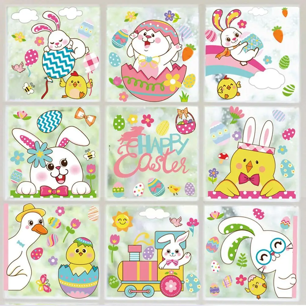 

Счастливая Пасха, наклейка на окно, кролик, пасхальные яйца, морковка, Цыпленок, наклейка на стекло, стикер на стену, пасхальные украшения дл...