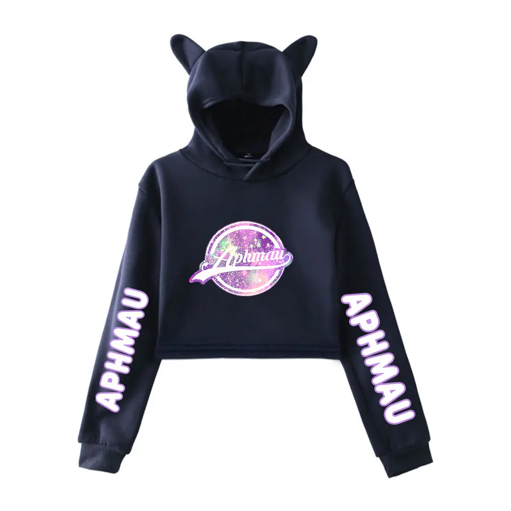 

Худи женское укороченное с длинным рукавом и принтом «кошка»