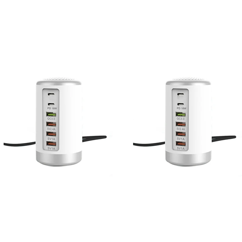 

2X 65W USB Fast Charger HUB Quick Charge QC3.0 Multi 6 Port USB Type C PD Charger Charging Station(White) US Plug