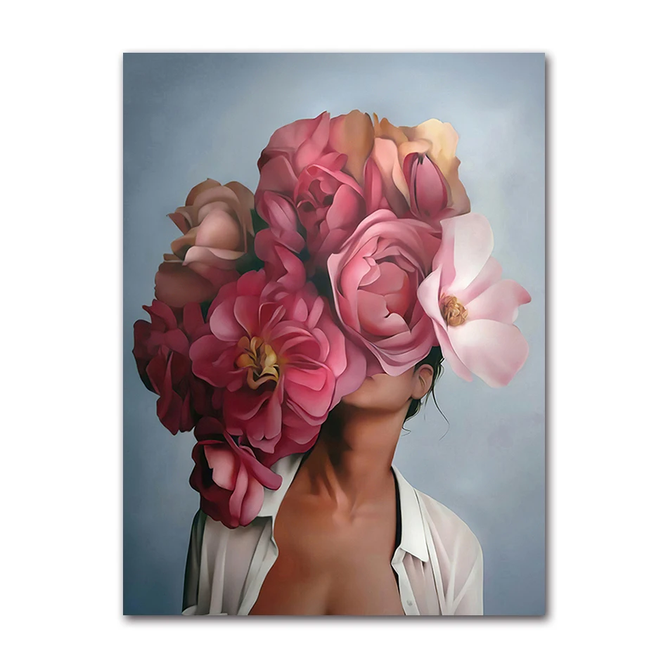 

Декоративная живопись для гостиной, украшение для дома, цветы, перья, женщина, Абстрактная Картина на холсте, Настенная картина, плакат, картина