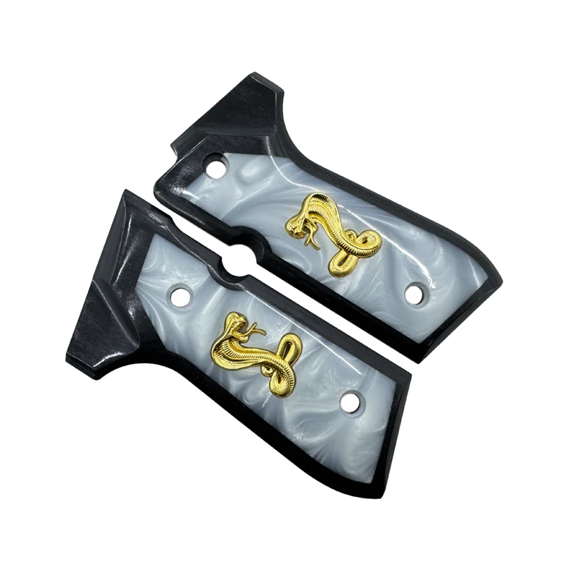Фото CTG Beretta 92 fs ручки из дерева и смолы цвета ореха с инкрустацией в виде золотой змеи №2