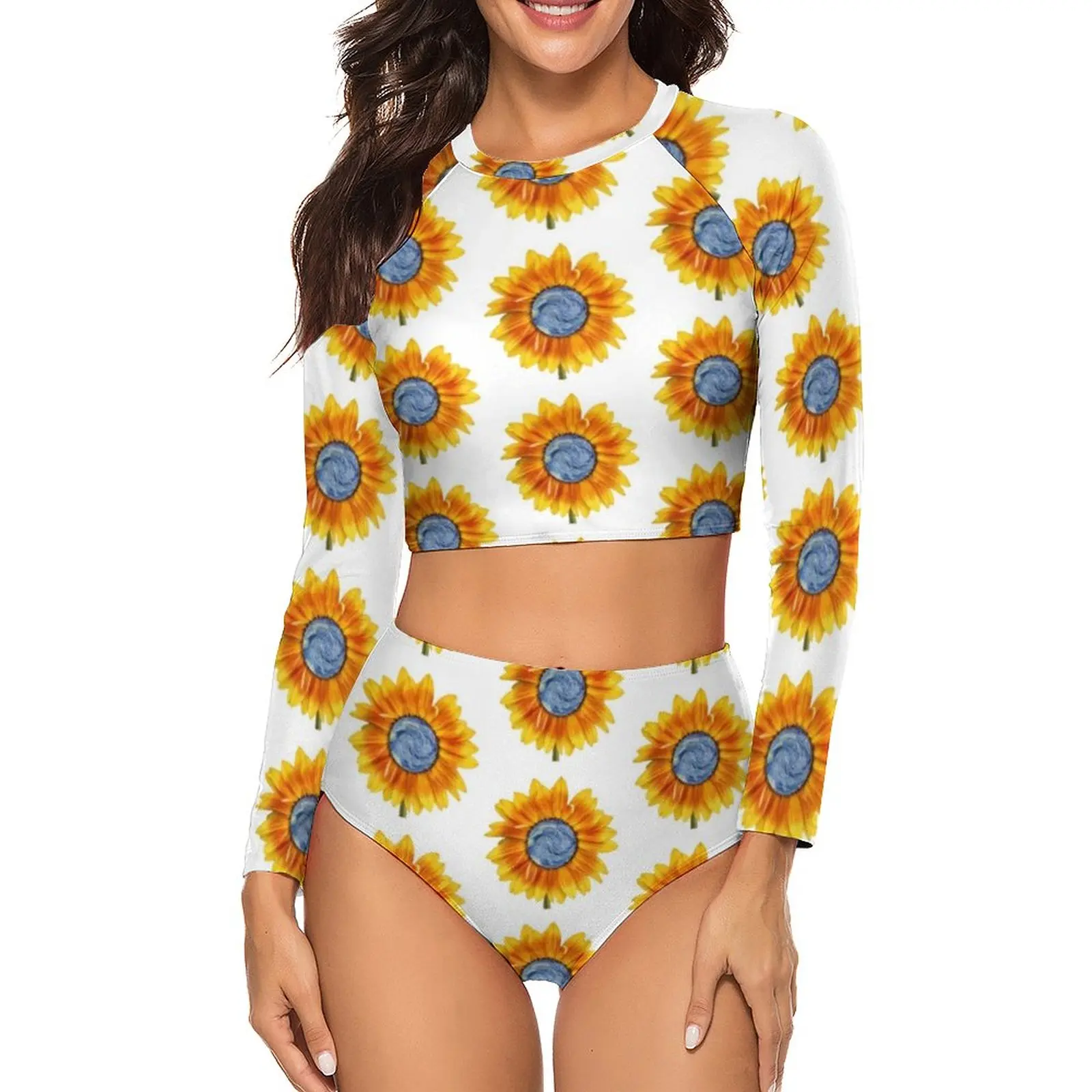 

Sexy Sunflower Art Bikinis Set Van Gogh Starry Night Stylish Bikini Swimsuit Sleeve Swimwear Bath Print Swimsuits Beachwear