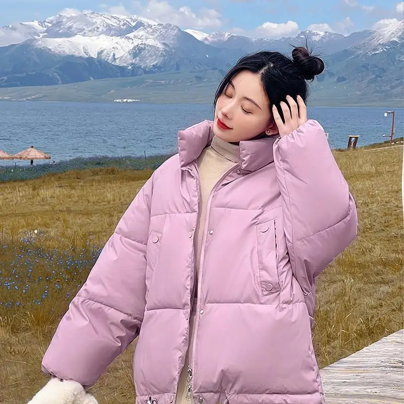 Loose Cotton Padded Jacket for Women 2022 Autumn Winter Solid Color Long Sleeve Cute Coat Bread Jackets Casual Black Overcoat