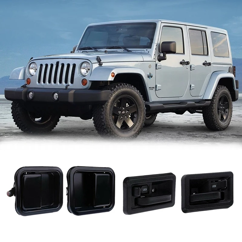 

Car Interior and Exterior Door Handle Kit Front LH and RH Side for Jeep Wrangler 55176383AE 55176382AE