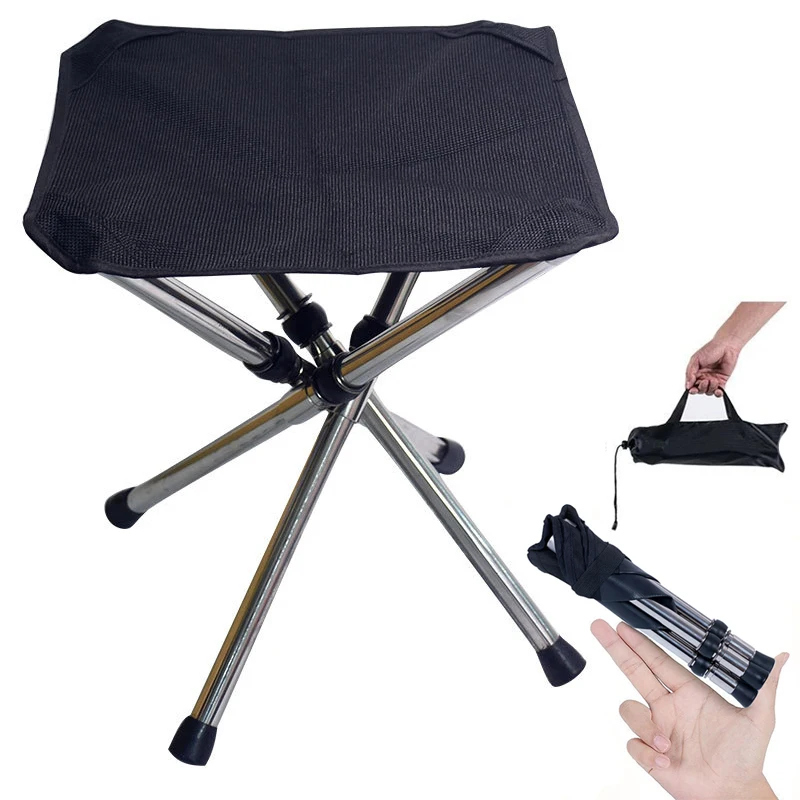 

Folding Stool Camping Chair Nature Hike Tourist Stainless Steel Mazza Ultralight Adjustable Telescopic Fishing Portable Stool