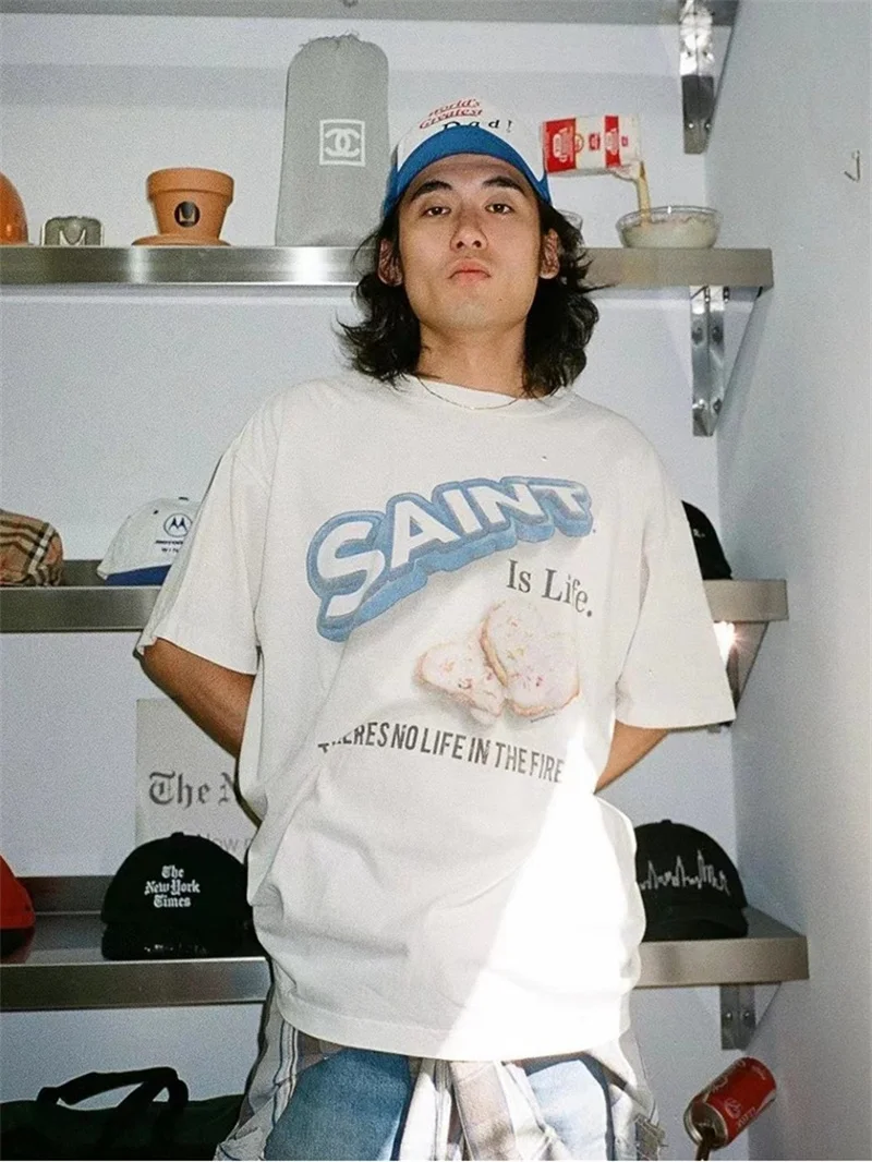 

Мужская и женская футболка с 3d-надписью Saint Micheal, свободная футболка большого размера в масштабе 1:1, 2023