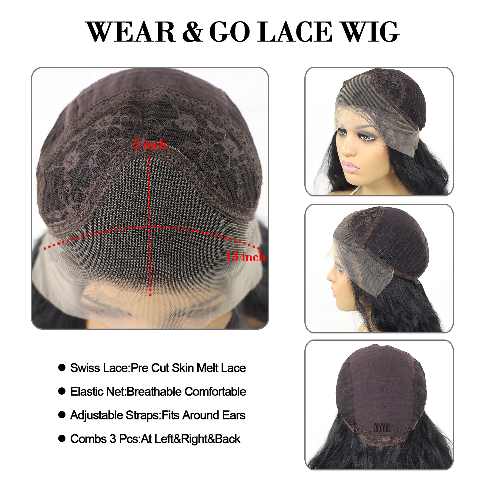 Черные объемные волнистые синтетические волосы 13x3 Парики спереди для женщин