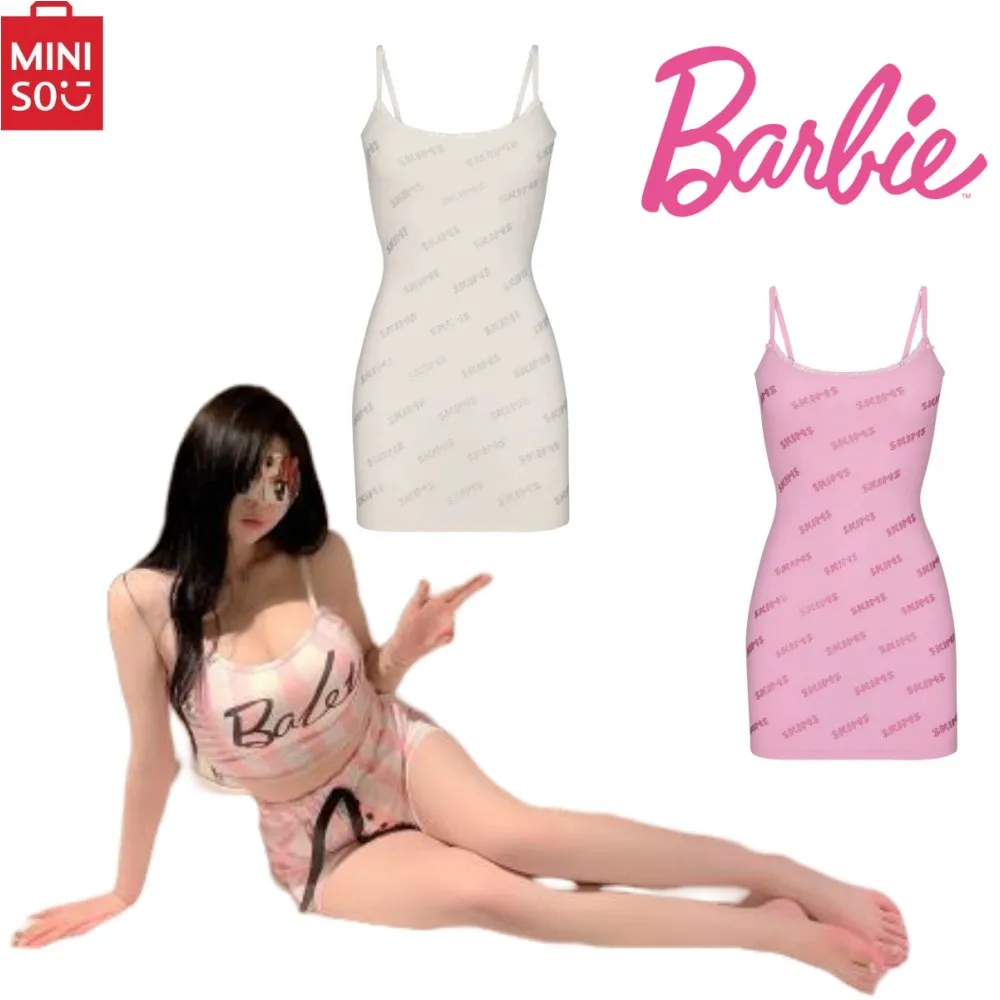 

Miniso Barbie Series Anime Kawaii Girls' Pajama Set Shredded Milk Sling Shorts Breathable Sweet Pure Desire Women's Sexy Dress