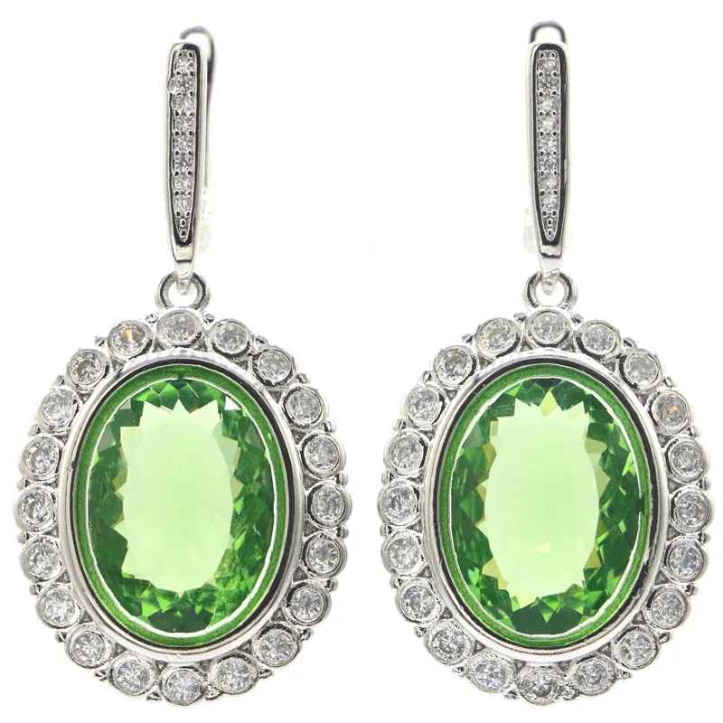 

42x19mm Anniversary Green Tsavorite Ganret Red Blood Ruby CZ For Sister Dating Silver Earrings