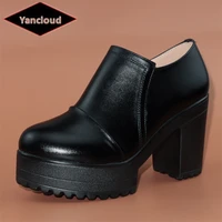 plus size 32 43 deep mouth block heel platform pumps women shoes 2022 fall high heels shoes ladies office shoe black