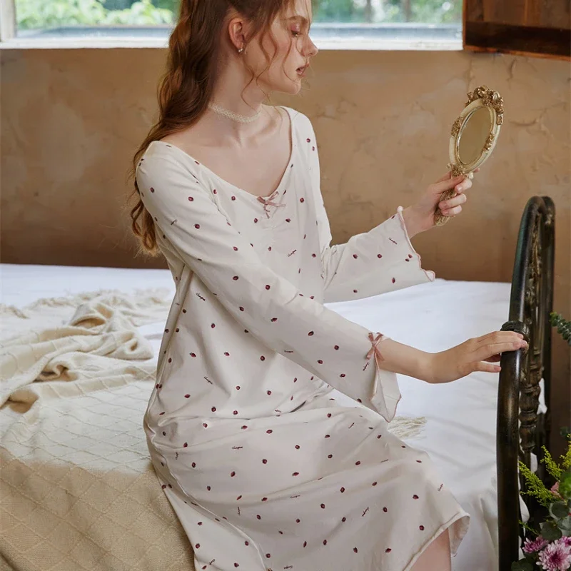 Длинная Ночная рубашка с принтом винтажная свободная хлопковая ночная одежда