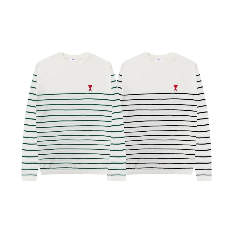 

2023 Autumn Winter Men And Women Knitted Pullovers Fashion Casual Loose Round Collar sweater Heart A Embroidered Couple Top