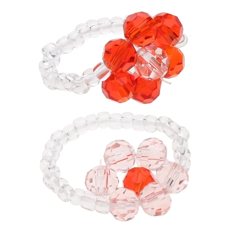 

Acrylic Crystal Beaded Elastic Ring Finger Jewelry Flower Rings