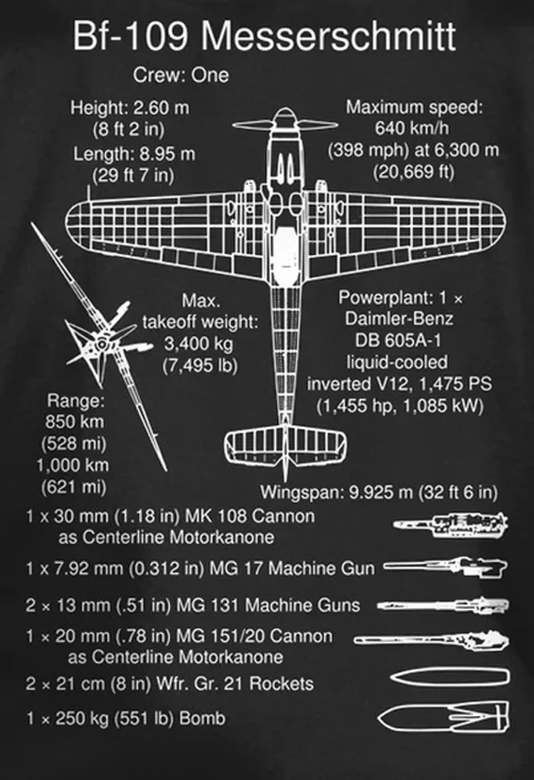 Фото Футболка с инфографикой Messerschmitt Bf 109 Fighter, новая футболка из 100% хлопка с короткими рукавами и круглым вырезом, повседневная мужская футболка №3