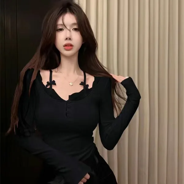 koreański styl z odkrytymi ramionami t-shirty damskie estetyczne motylkowe przycięte siateczkowe topy seksowna kokietka Y2k Kpop koszulki długim