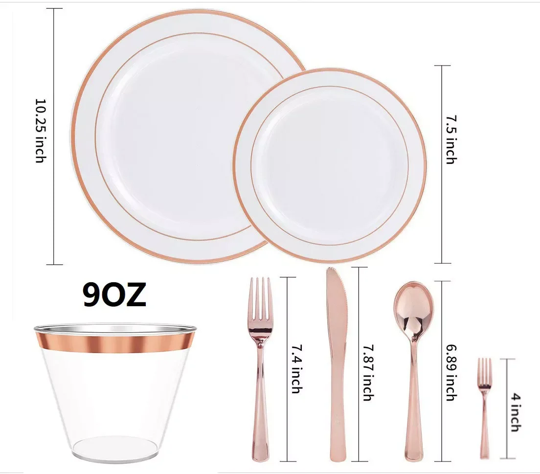 

70 шт./набор, одноразовые столовые приборы из розового золота