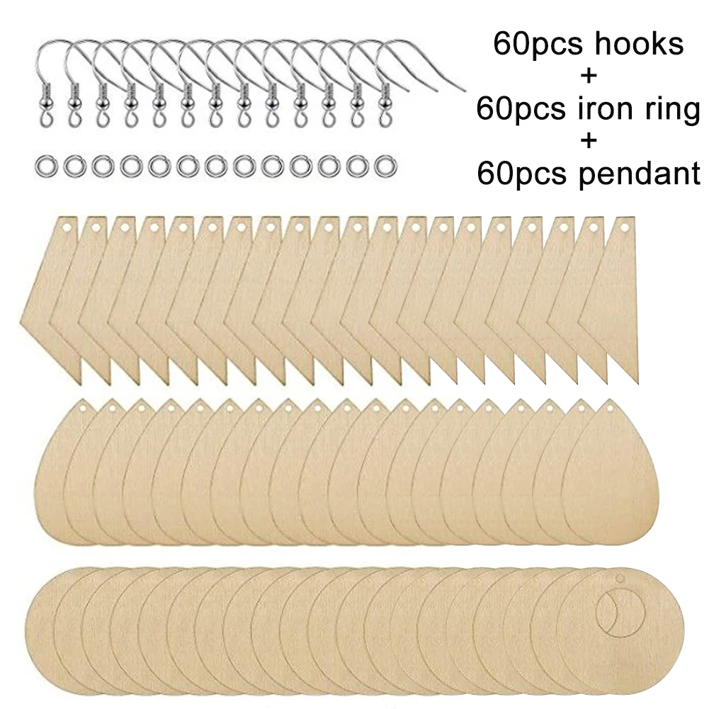 

Unfinished Smooth Home European Style With Hooks Rings Handwork Gift Decoration Jewelry Making Wood Earring Pendant Set Crafts