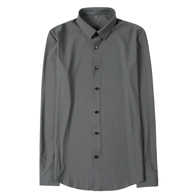 Classic Solid Color Shirts Men 2022 Autumn Long Sleeve Slim Casual Shirt Ice Silk Seamless High Elasticity Shirts Chemise Homme