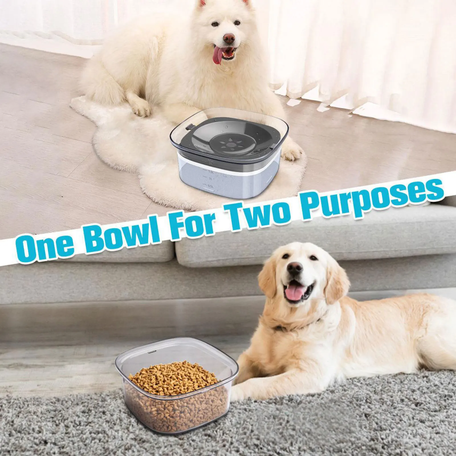 

Anti-splash Dog Water Food Bowl 2L Large Capacity No Spill Slow Drinking Bowl Water Dispenser Pet Drinker for Dogs Cats
