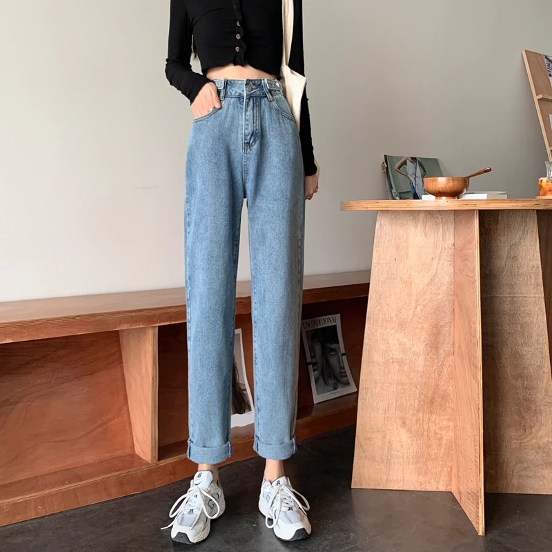 N1595   High waist jeans women's new slim straight loose harem pants jeans