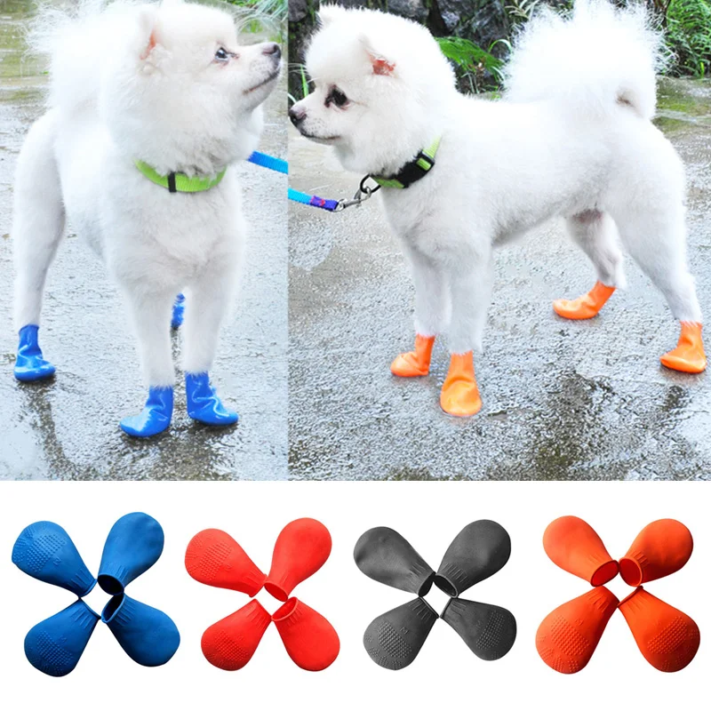 

Outdoor Covers Non Paw Pet Slip 4pcs/set Feet Shoes Protectors Pet Dog Socks Rubber Waterproof Cover Puppies Pet Shoe Rain