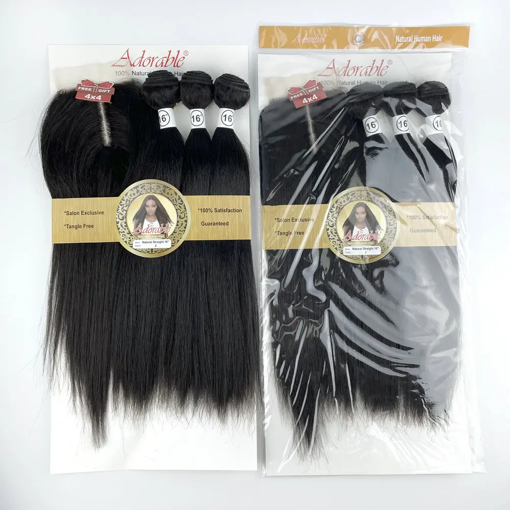 Natural Human Hair Mix Animal And Synthetic Hair Full Pack Solution,Human Hair Blend Yaki Straight 3+1 With T Part Lace Closure