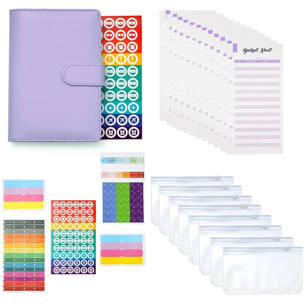 

Budget Binder Macaron A6 PU Leather Loose Leaf Bookkeeping Notebook Creativity Cash Budget Financial Planner Handbook D