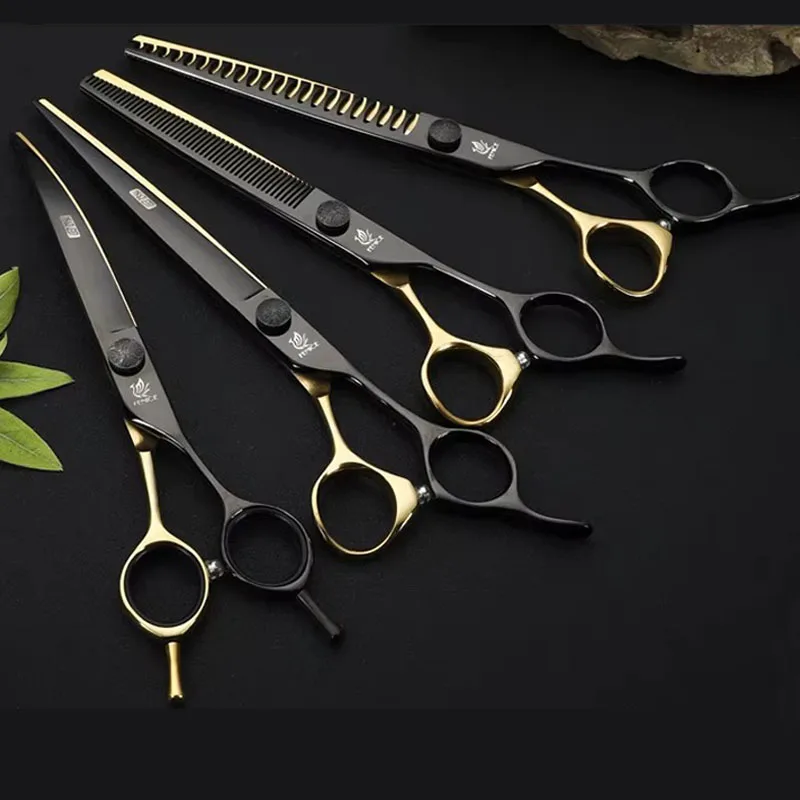 Ножницы для ухода за домашними животными набор филировочных изогнутых и