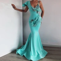 baby blue evening dress v neck feather applique sequins flowers sexy evening gown asymmetrical sleeveless mermaid prom dresses