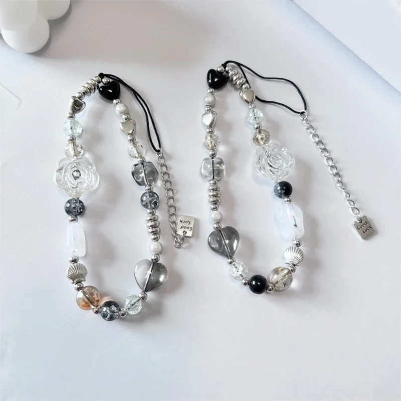 Элегантная цепочка для мобильного телефона с розовыми бусинами прочная подвеска