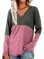 women long sleeve solid patchwork pullover loose t shirt tops