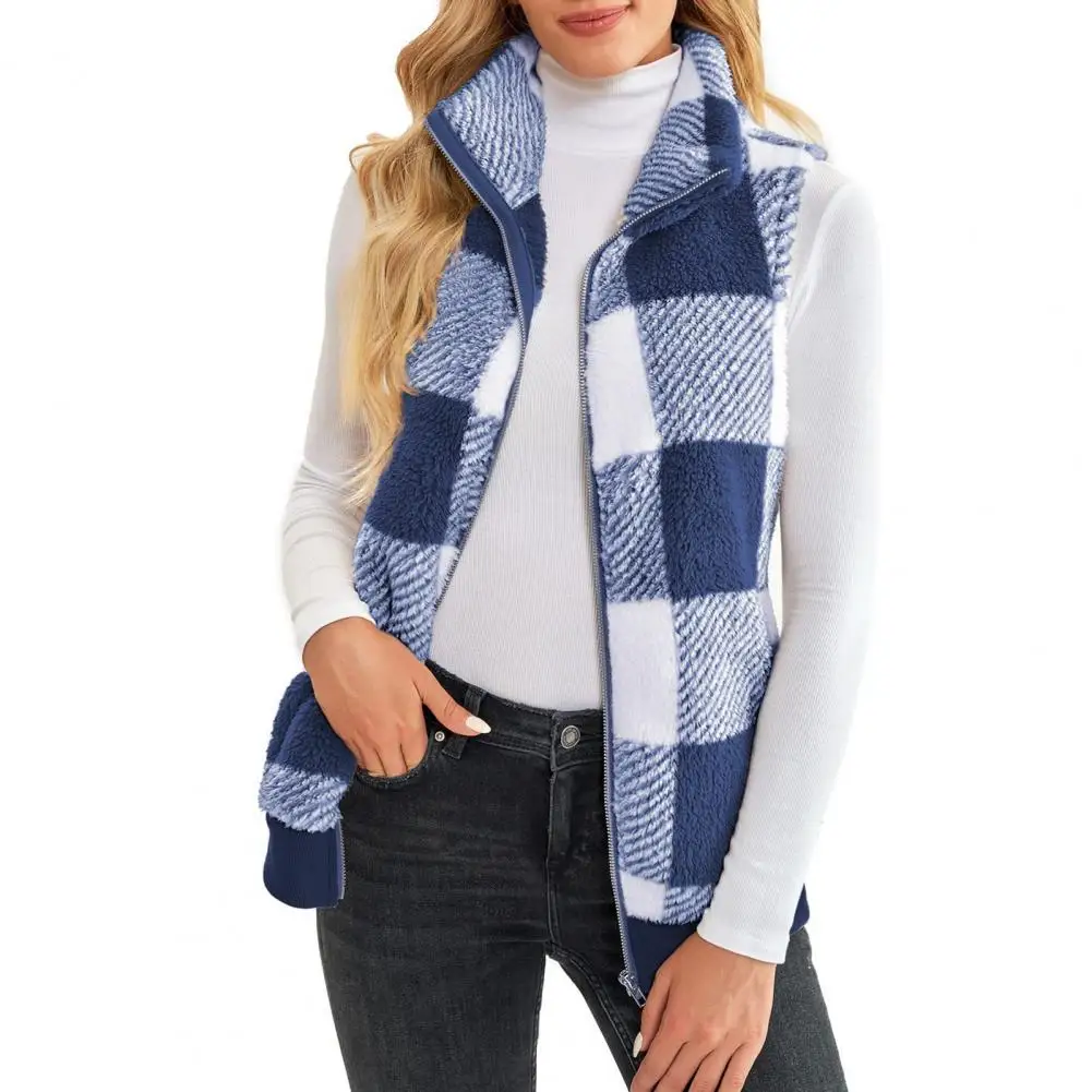 Осень-зима клетчатая флисовая толстовка с капюшоном жилет женский кардиган