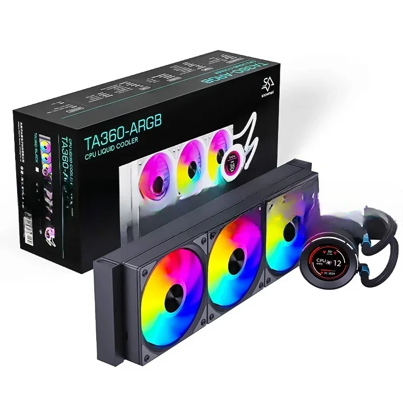Черный жидкостный охладитель процессор 360 мм Aio водяной PWM ARGB AM4 AM5 LGA1700 три