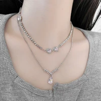 silver layered necklace plated cubic zirconia classic tennis chaincrystal heart delicate necklace jewelry gifts for womengirls