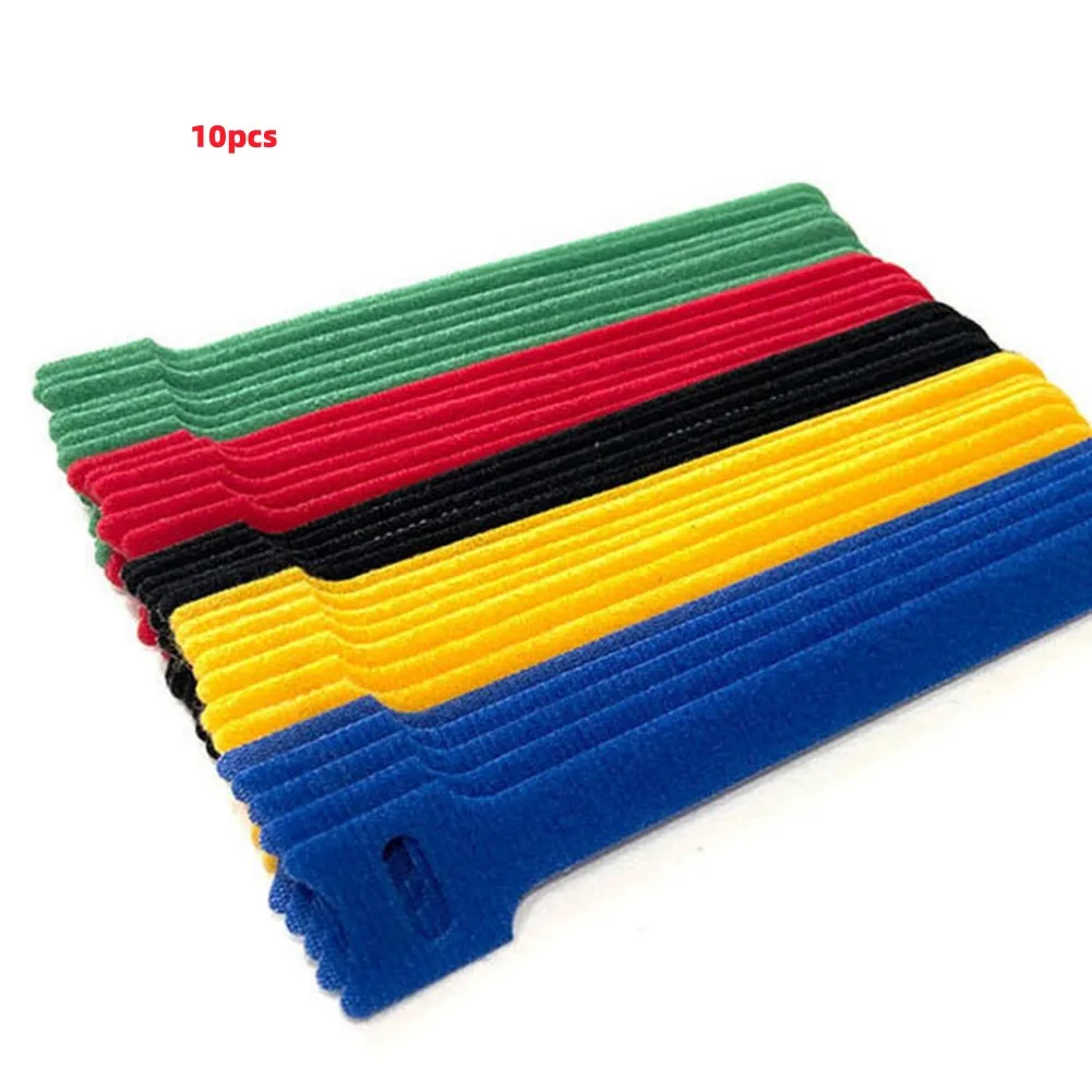 

10pcs T-type Cable Tie Wire Reusable Cable Straps Hook and Loop Strips Wire Organizer Nylon Loop Wrap Zip Bundle Ties