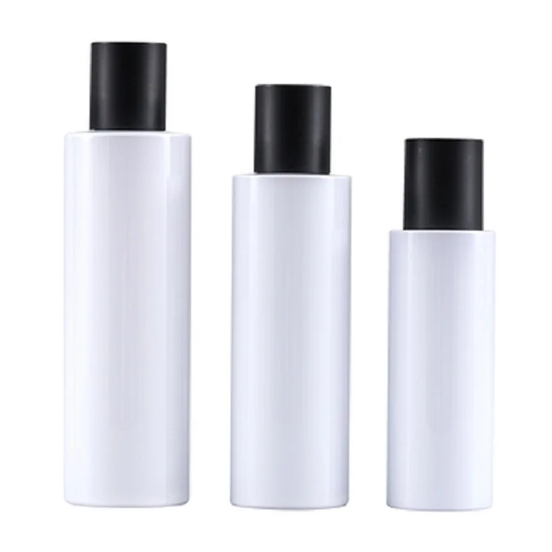 

100ML 150ML 200ML Packing Empty Plastic White Bottle Black Screw Lid With Plug Refillable Portable Cosmetic Container 15pieces