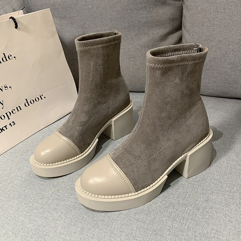 

Black Sock Boots Women 2021 New Punk Gothic Shoes Ankle Boots Platform Shoes Autumn Winter Warm Fur Women White Sock Boots