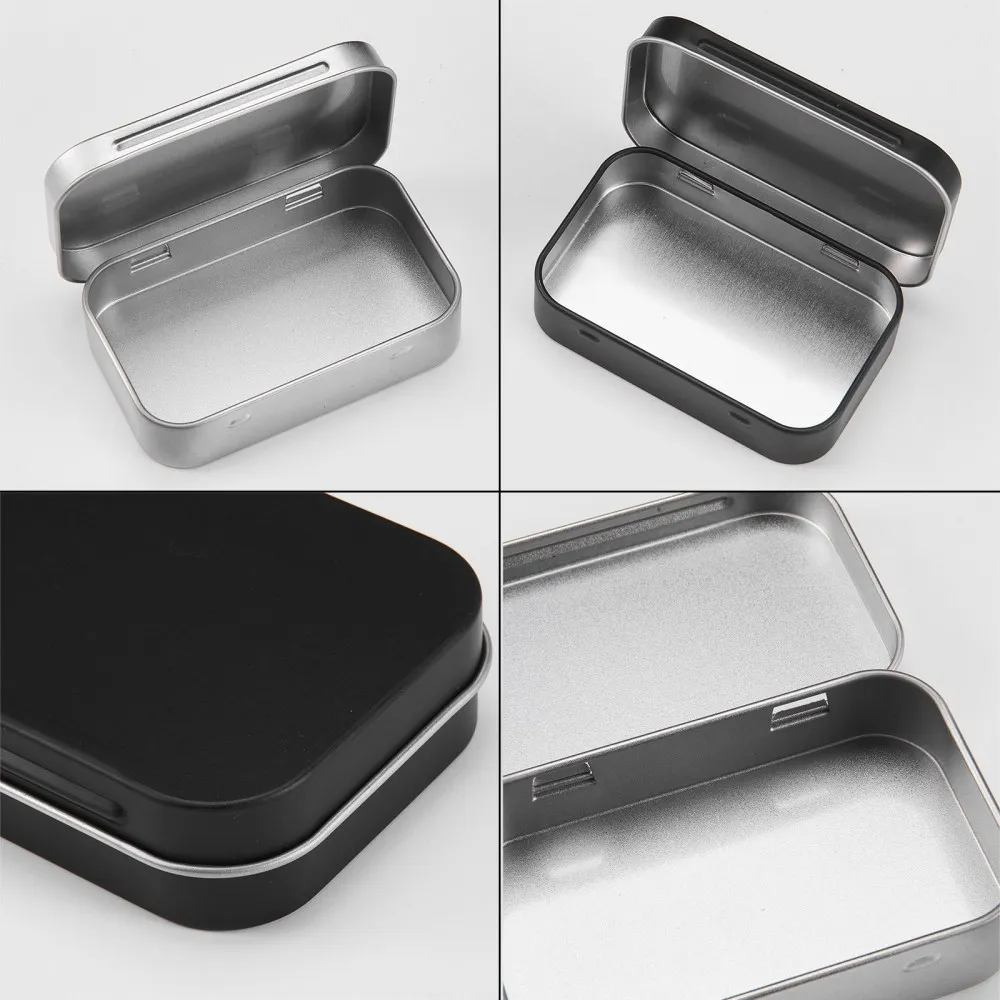 10Pcs Empty Metal Tins 9.5x6x2.2cm Rectangle Flip Storage Containers Jars Portable Jewelry Coin Candy Parts Crafts Packaging Can