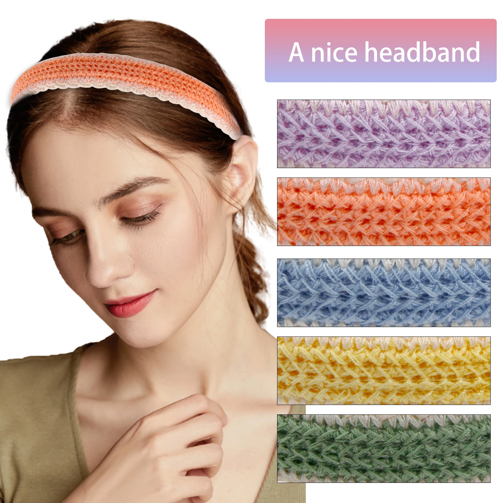 Обруч для волос Плетеный женский широкий ободок карамельных цветов весенний