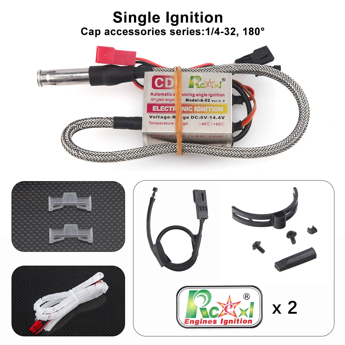 RCEXL Single Cylinder Ignition NGK-ME-8 1/4-32 CDI Igniter 90/120/180 Degrees Cap with Hall Sensor for RC Airplane Gas Engine enlarge