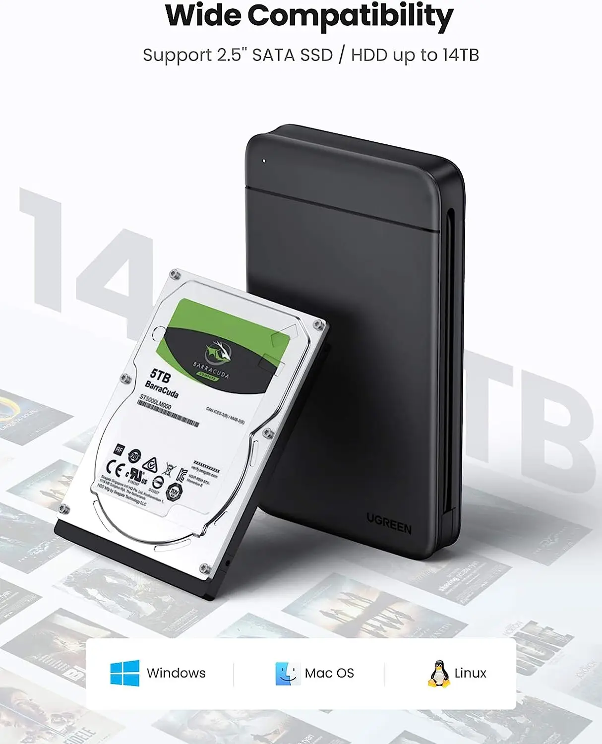 Фото Ugreen USB a Корпус внешнего жесткого диска 2,5 дюйма Быстрая скорость 5 Гбит/с Поддержка жесткого диска SATA SSD 2,5 дюйма до 14 ТБ №2