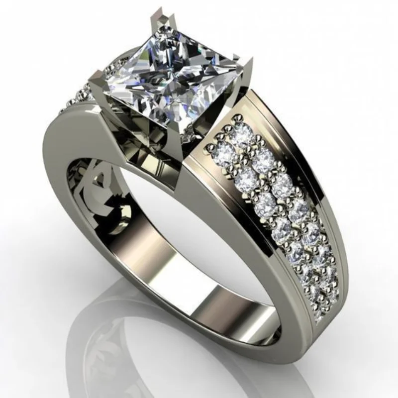 

Новый стиль инкрустированное цирконием квадратное кольцо с бриллиантами в стиле принцессы Европейская и американская мода имитация помолвки вспышка