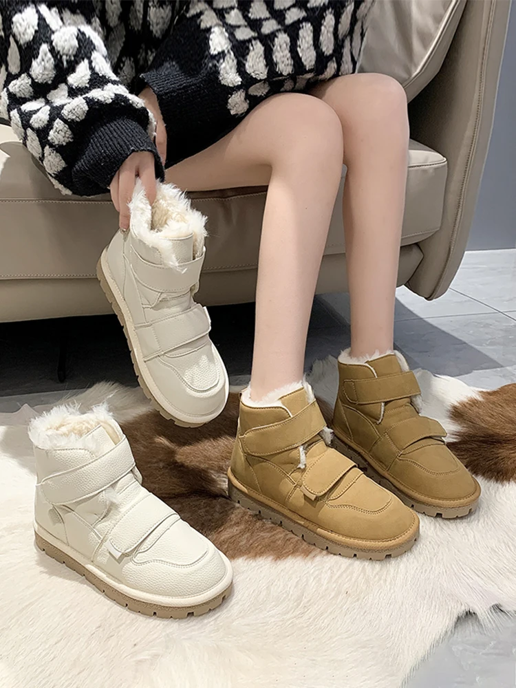 

Shoes Flat Heel Round Toe Boots Women New 2023 Winter Footwear Australia Med Rubber Ankle Snow Ladies PU Basic Rome Short Plush