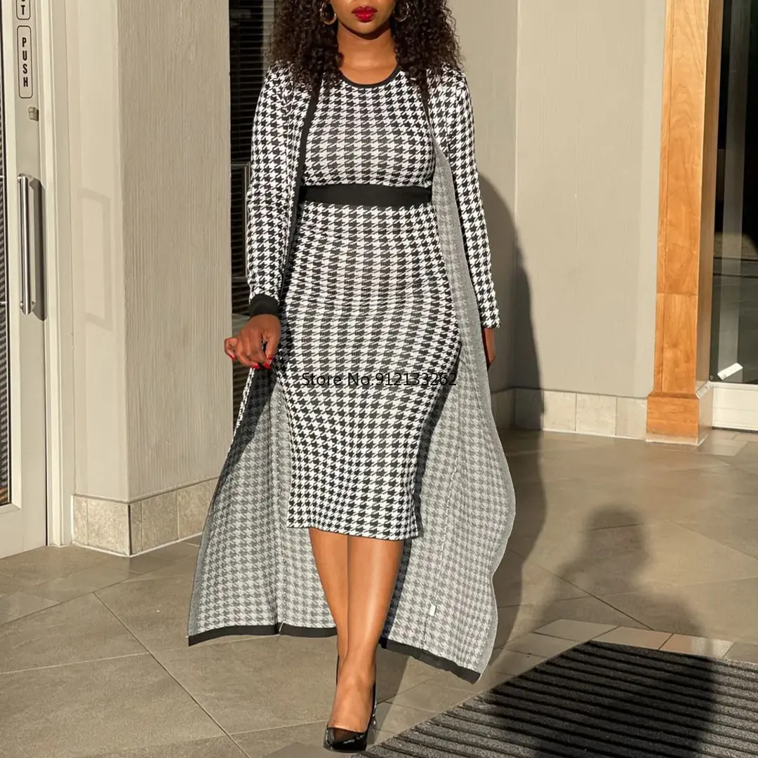 

African Dresses for Women Spring Autumn Elegant African Women Long Sleeve Polyester Two Pieces Sets Dress + Coat African Clothes