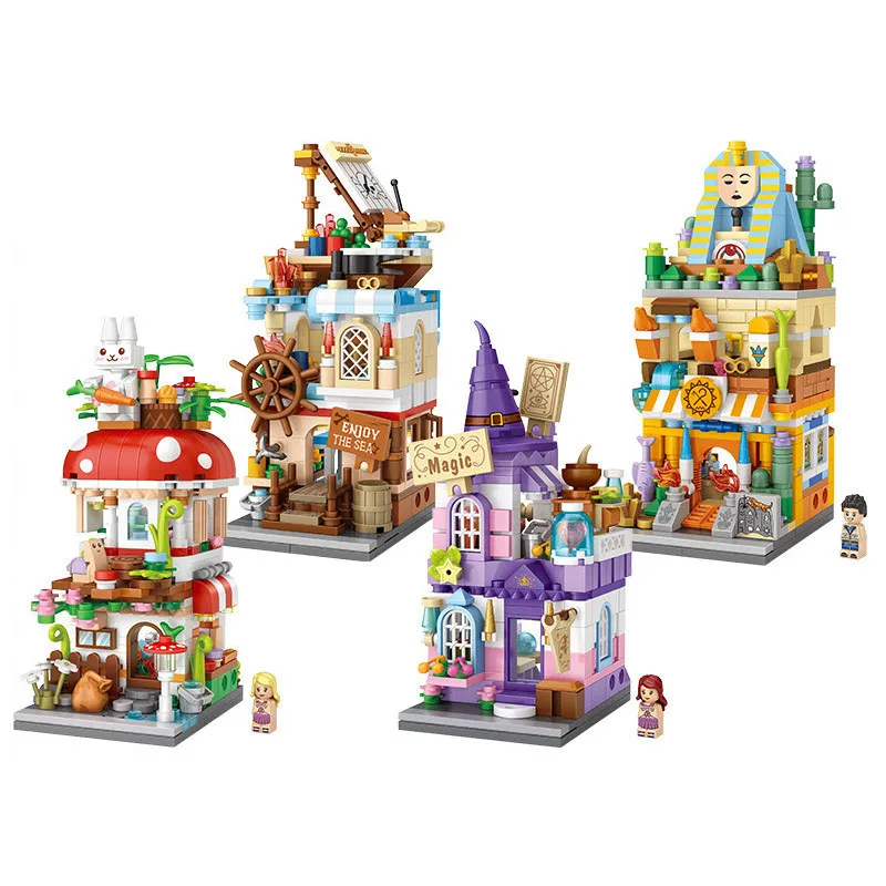 

Mini City Street View Magic House Building Blocks Model Kits DIY Assembling Architecture Cottage Bricks Toys For Children Gifts