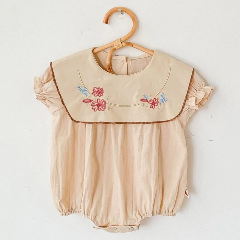 

Детский хлопковый комбинезон с коротким рукавом, с цветочной вышивкой