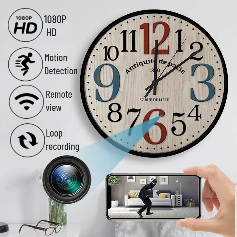 

Мини-камера 1080P HD с Wi-Fi, деревянная фотокамера, украшение для гостиной, ретро-часы, домашний декор, камера с поддержкой удаленного просмотра