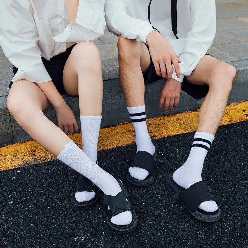 Solid Striped Black White Short Socks for Woman Harajuku Hip Hop Skateboard Crew Socks Cotton Casual Unisex Men/Women's Socks